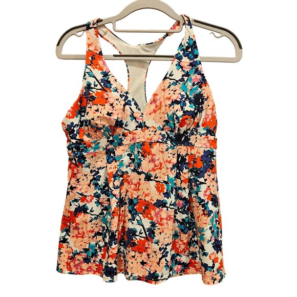 Lands End Tankini Womans 6 Top Swim Suit Racer Back Floral Colorful feminine - Picture 1 of 11